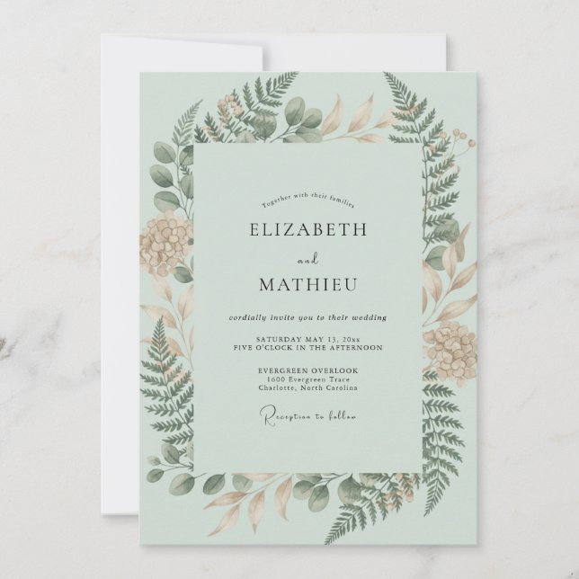 Invitación Boda con helecho de espuma de mar (Anverso)
