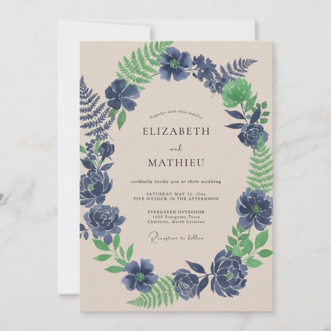 Invitación Boda con Helecho Indigo Frondoso (Anverso)