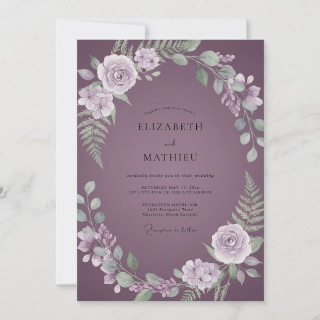 Invitación Boda con Helecho Malva Polvoriento (Anverso)