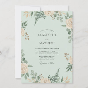 Invitación Boda con Helecho Melocotón Espuma de Mar