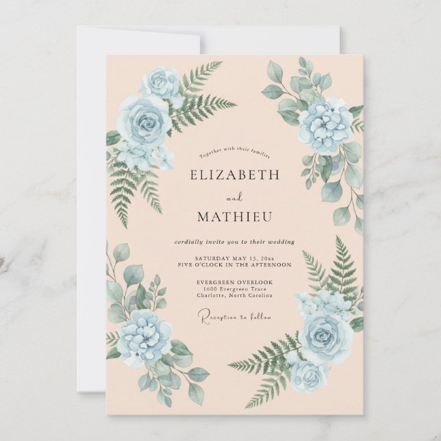 Invitación Boda con Helecho Periwinkle Champagne (Anverso)