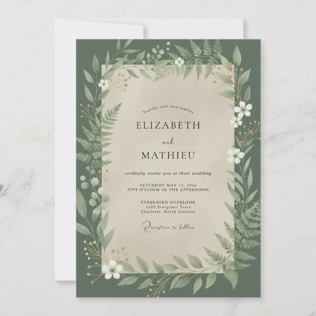 Invitación Boda con helechos de cazador temperamental (Anverso)