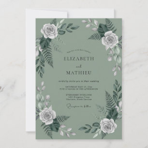 Invitación Boda con helechos de oliva apagada