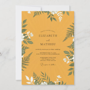 Invitación Boda con Helechos en Mostaza Dorado