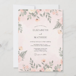 Invitación Boda con Helechos y Melocotón Sage