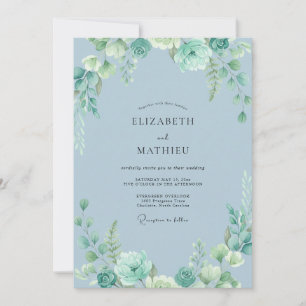 Invitación Boda con hoja azul en polvo de acero