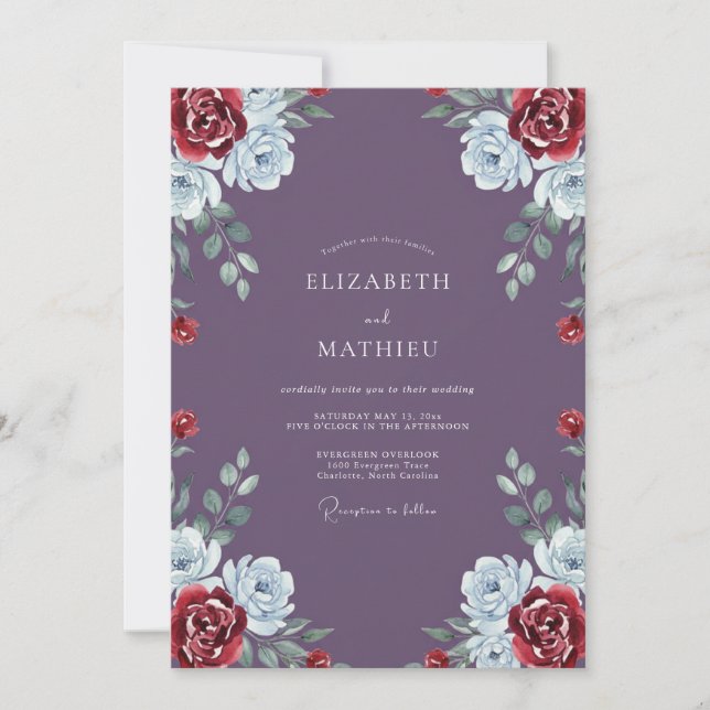 Invitación Boda con Hoja Carmesí de Amatista (Anverso)