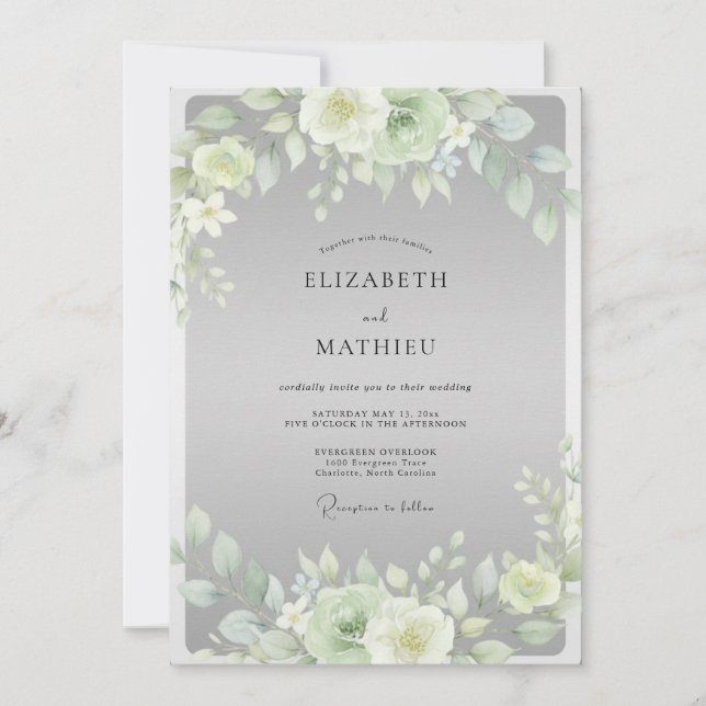 Invitación Boda con Hoja Cremosa de Plata (Anverso)