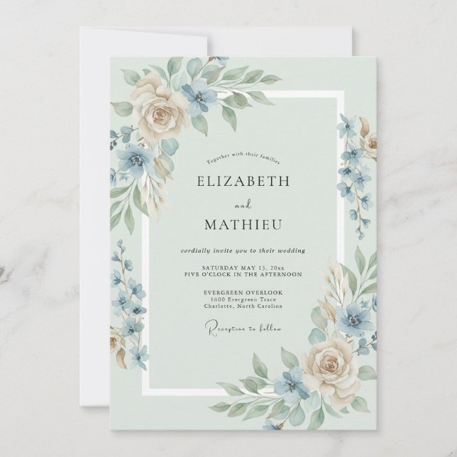 Invitación Boda con hoja de acero champán (Anverso)
