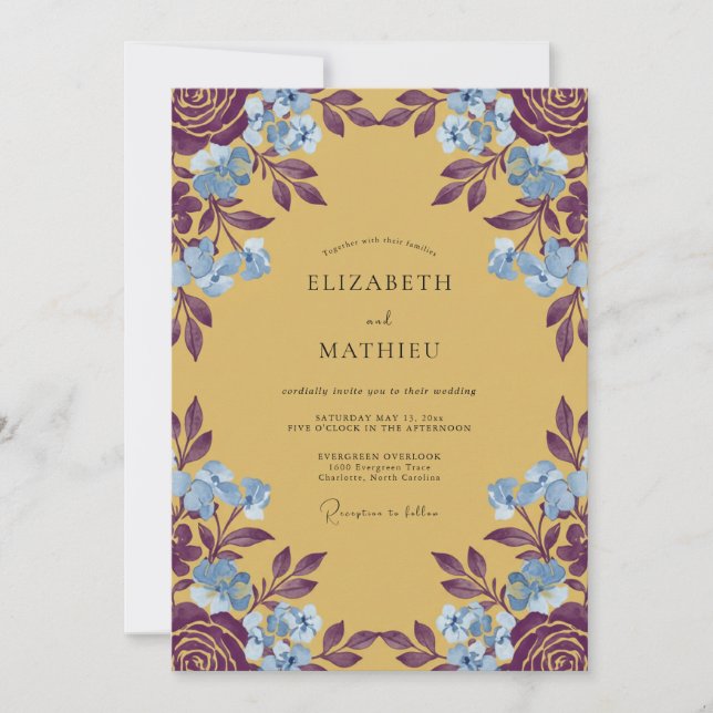 Invitación Boda con Hoja de Aciano Ocre (Anverso)