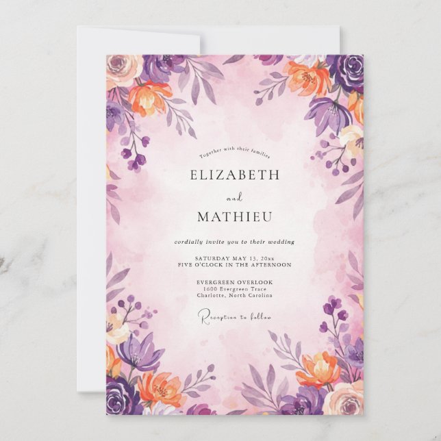 Invitación Boda con hoja de albaricoque amatista (Anverso)