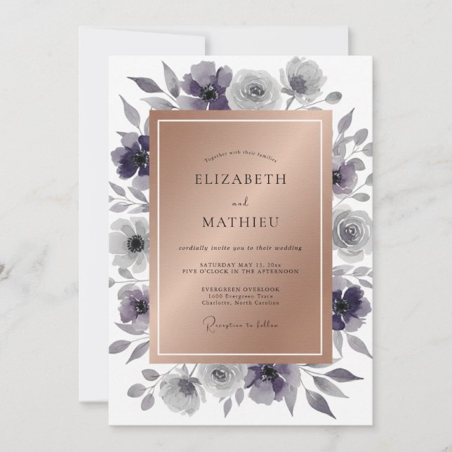 Invitación Boda con Hoja de Amatista de Acero (Anverso)