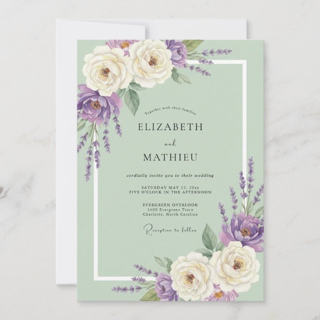 Invitación Boda con Hoja de Amatista Menta (Anverso)