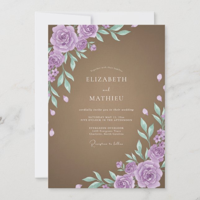 Invitación Boda con Hoja de Amatista Mocha (Anverso)