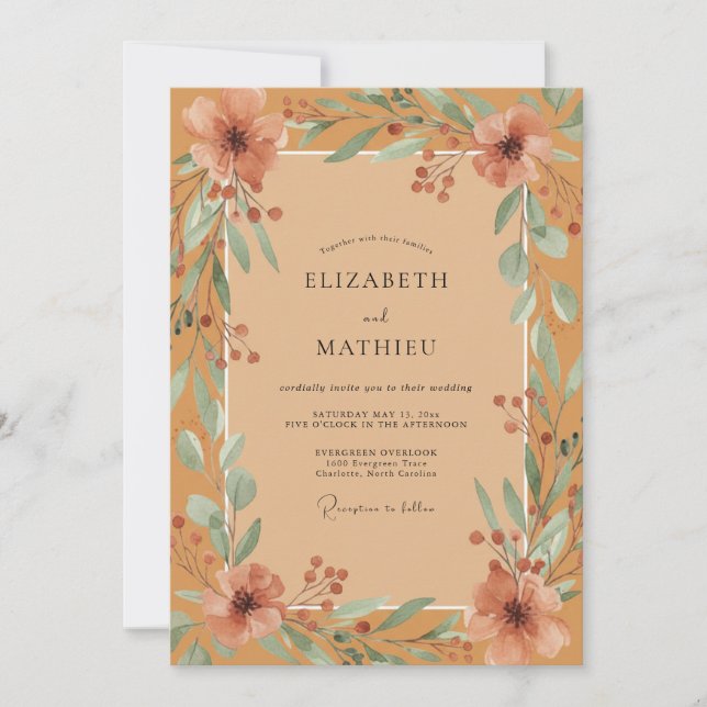Invitación Boda con Hoja de Arcilla Mostaza (Anverso)