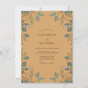 Invitación Boda con hoja de azul ocre