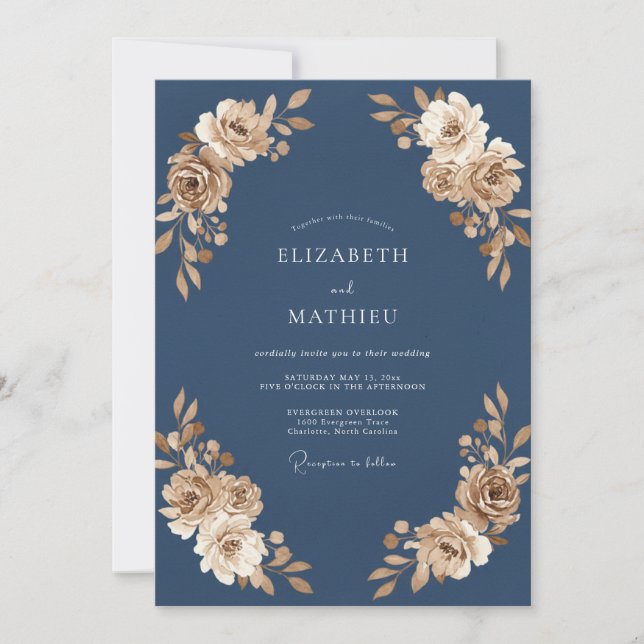 Invitación Boda con Hoja de Champán Antiguo Pizarra (Anverso)