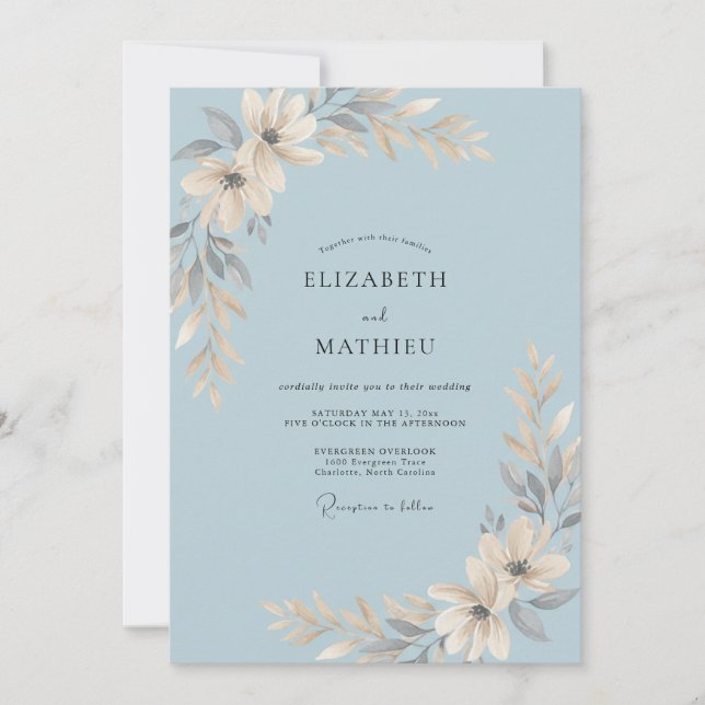 Invitación Boda con Hoja de Champán en Polvo (Anverso)