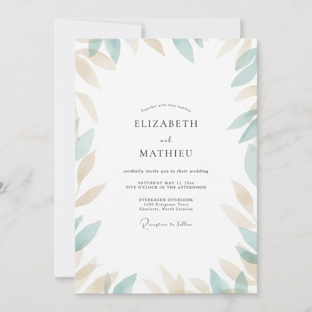 Invitación Boda con Hoja de Champán Espuma de Mar (Anverso)