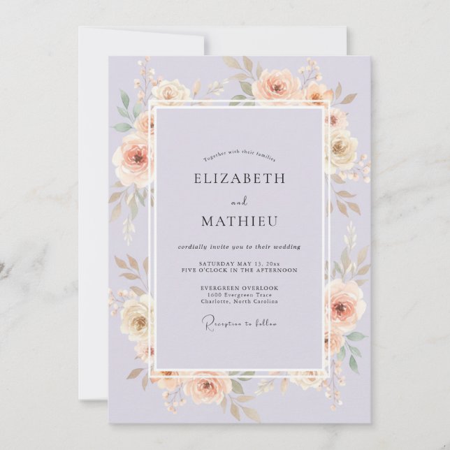 Invitación Boda con Hoja de Champán Lila (Anverso)
