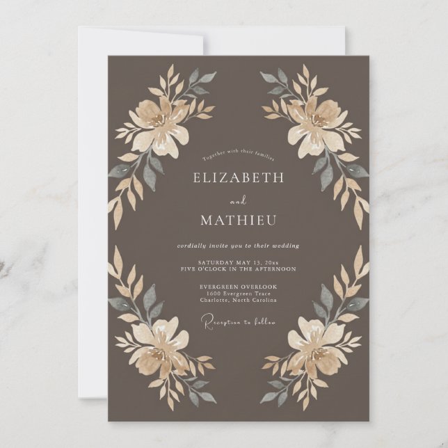Invitación Boda con Hoja de Champán Mocha (Anverso)