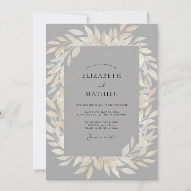 Invitación Boda con Hoja de Champán Pizarra (Anverso)