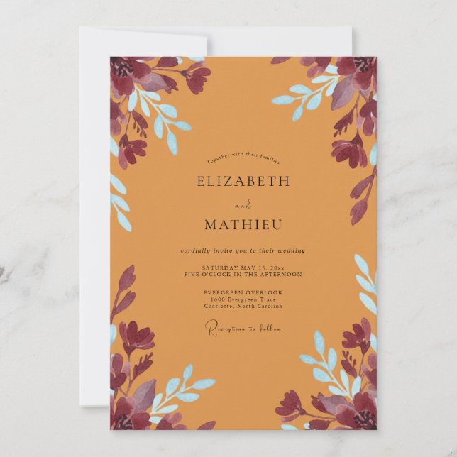 Invitación Boda con hoja de ciruela ocre (Anverso)
