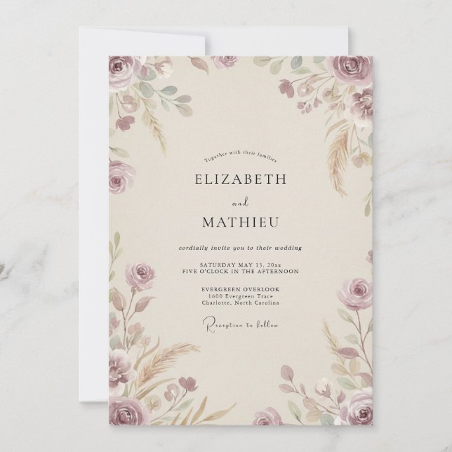 Invitación Boda con Hoja de Ciruela Silenciada (Anverso)