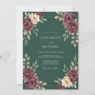 Invitación Boda con hoja de color malva azul verdoso profundo