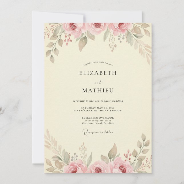 Invitación Boda con Hoja de Crema Malva (Anverso)