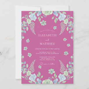 Invitación Boda con hoja de helecho fucsia