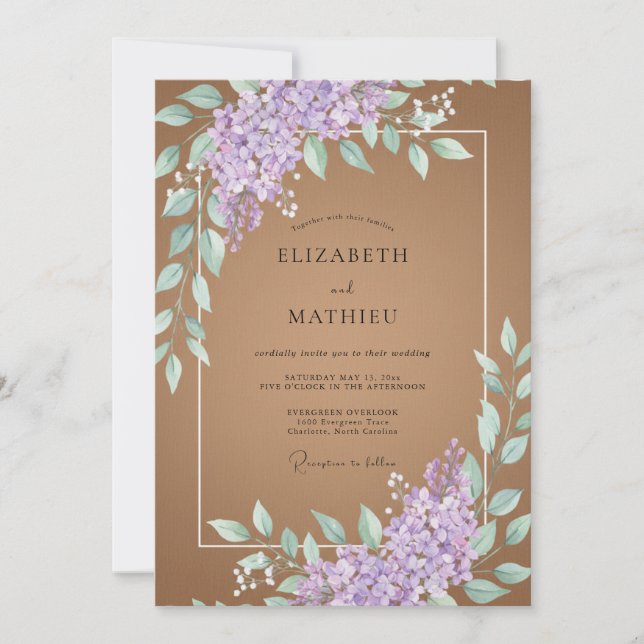 Invitación Boda con Hoja de Lavanda Terrosa (Anverso)
