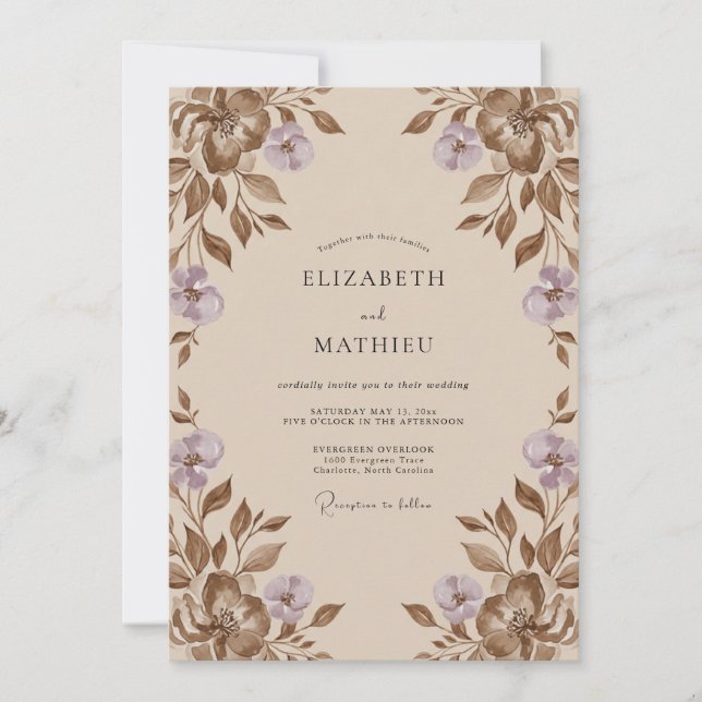 Invitación Boda con Hoja de Lila Terrosa (Anverso)