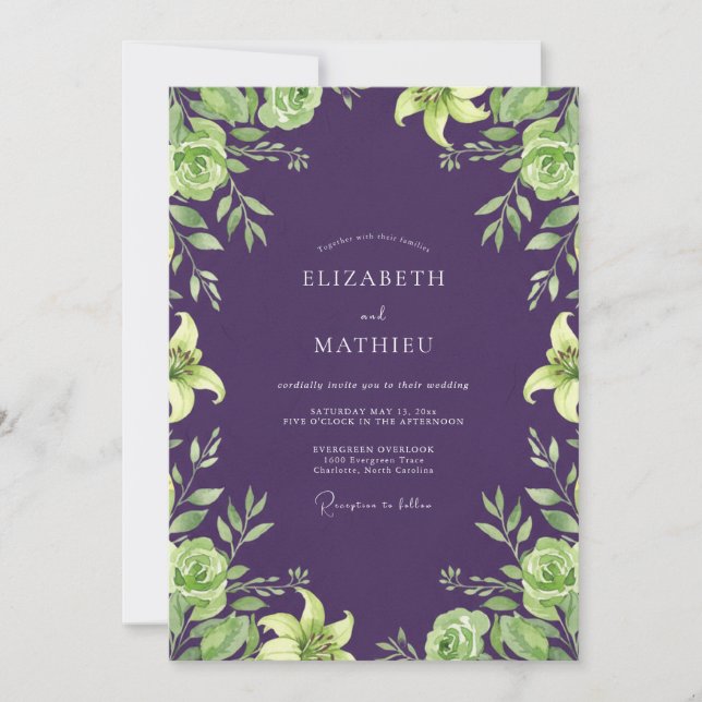 Invitación Boda con Hoja de Lima Berenjena (Anverso)