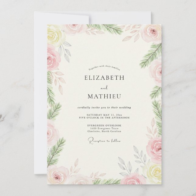 Invitación Boda con Hoja de Limón Rosado (Anverso)