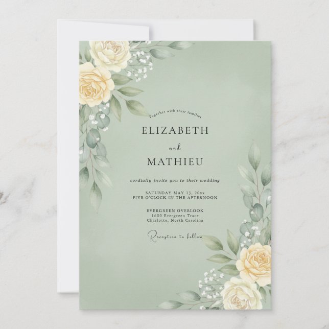 Invitación Boda con Hoja de Marfil Espuma de Mar (Anverso)