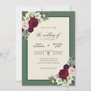 Invitación Boda con Hoja de Marfil Granate