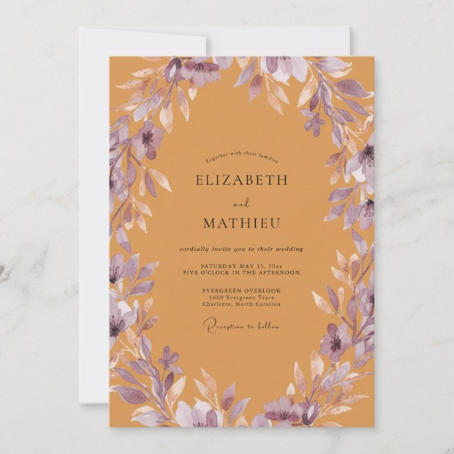 Invitación Boda con Hoja de Mauve Ocra (Anverso)
