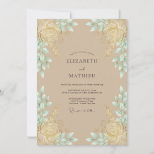 Invitación Boda con hoja de menta champán acuarela