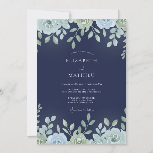 Invitación Boda con Hoja de Menta de Medianoche (Anverso)
