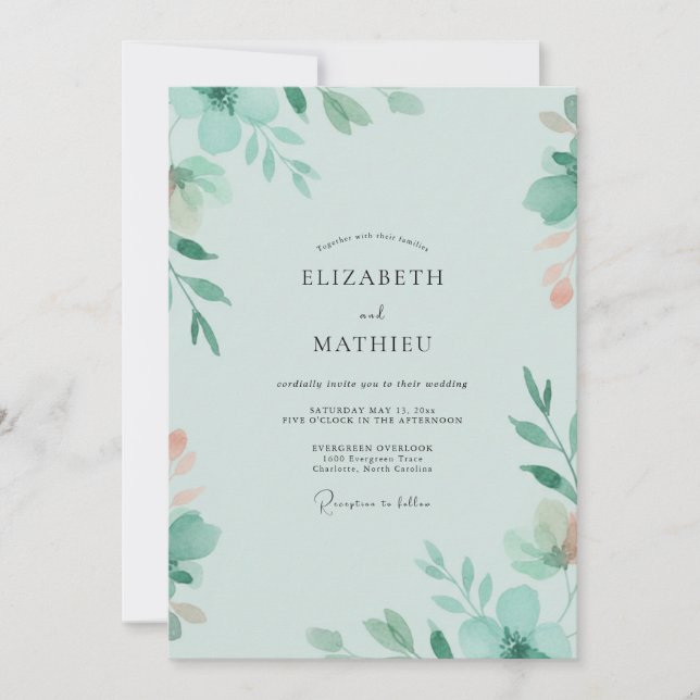 Invitación Boda con Hoja de Menta Espuma de Mar (Anverso)