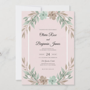 Invitación Boda con Hoja de Menta y Champán Dorado