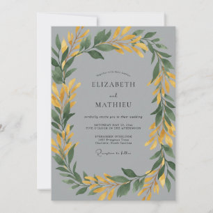 Invitación Boda con Hoja de Mostaza Pizarra Botánica