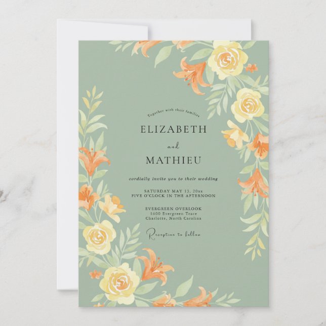 Invitación Boda con Hoja de Musgo Ocra (Anverso)