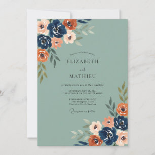 Invitación Boda con hoja de naranja quemada de la marina