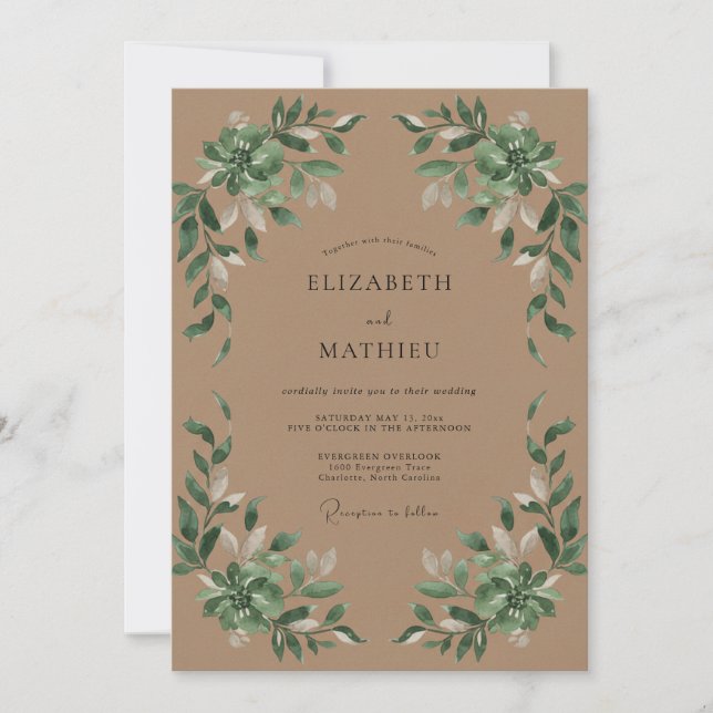 Invitación Boda con hoja de olivo beis (Anverso)