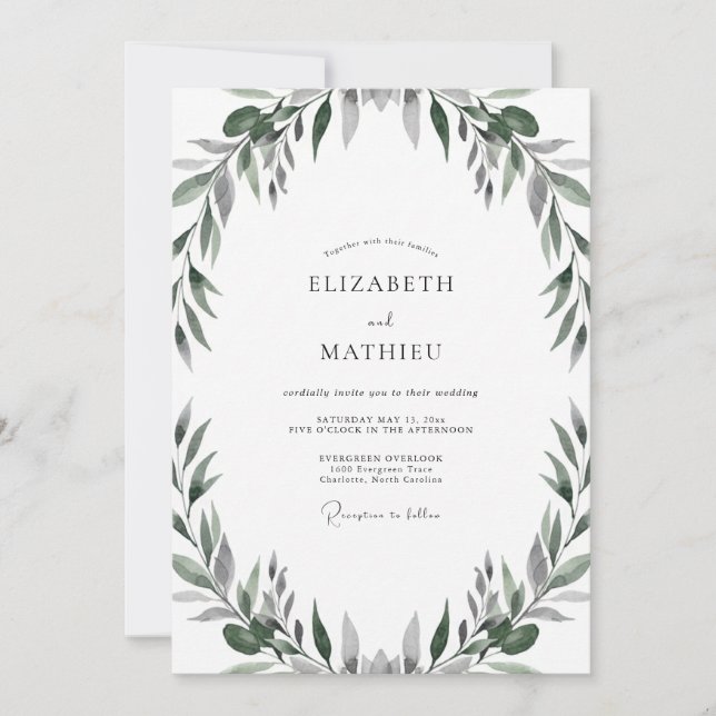 Invitación Boda con Hoja de Olivo Discreta (Anverso)