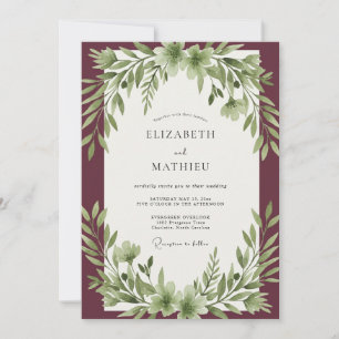 Invitación Boda con Hoja de Olivo Granate