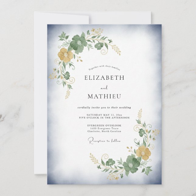 Invitación Boda con hoja de olivo ocra (Anverso)
