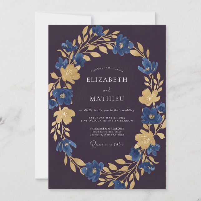 Invitación Boda con Hoja de Oro de Berenjena (Anverso)
